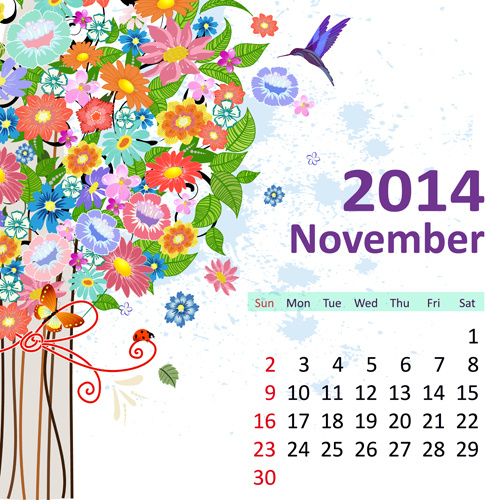 2014 floral Kalender November Vektor
