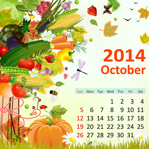 2014 floral Kalender Oktober Vektor