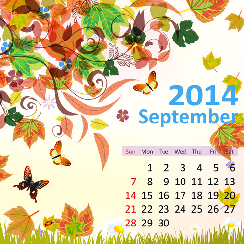 2014 floral Kalender September Vektor