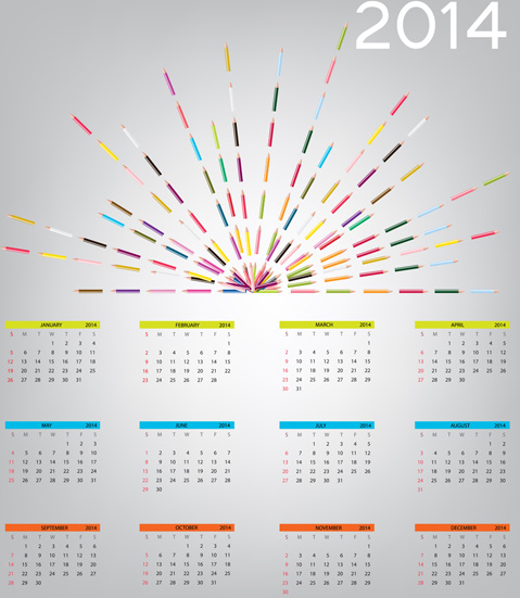 2014 tahun baru kalender desain vektor