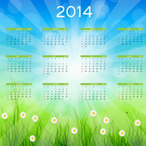 2014 tahun baru kalender desain vektor