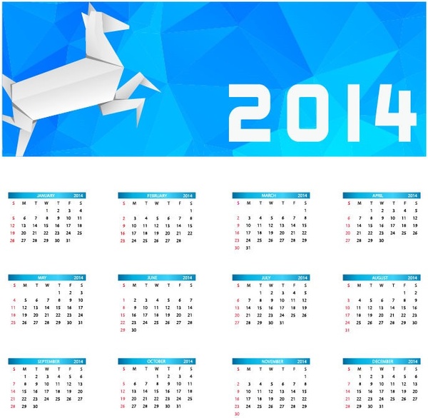 illustrazione di vettore del calendario capodanno 2014