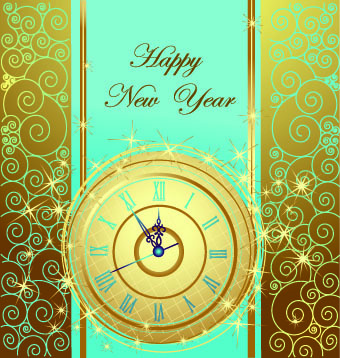 Año Nuevo reloj de Glowing Background vector 2014