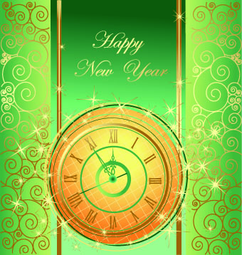 Año Nuevo reloj de Glowing Background vector 2014