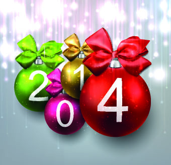 2014 mit Farbe Weihnachtskugeln design Vektor