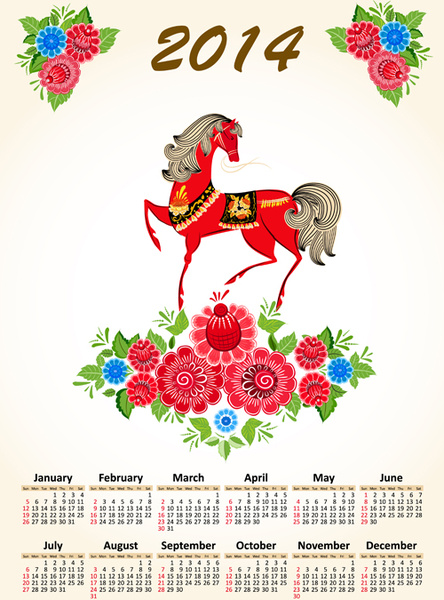 set 2014 anno calendario vettoriale