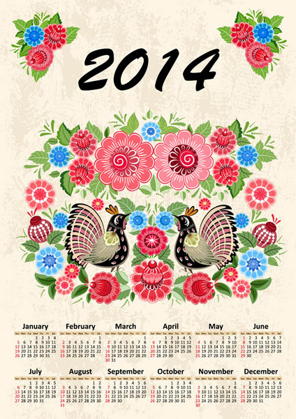 2014 年カレンダー ベクトルを設定