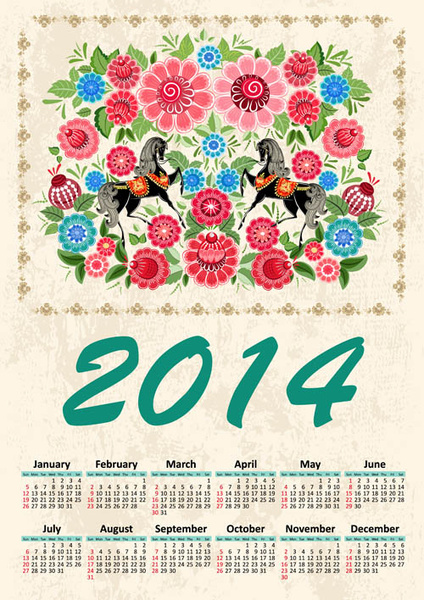 2014 年カレンダー ベクトルを設定