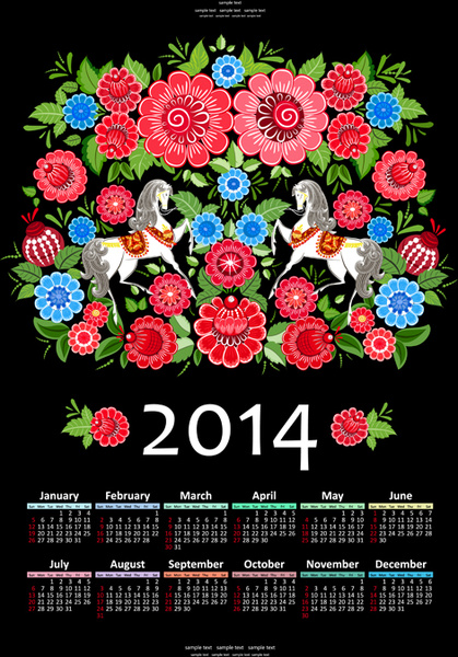 vector de calendario 2014 año establecido