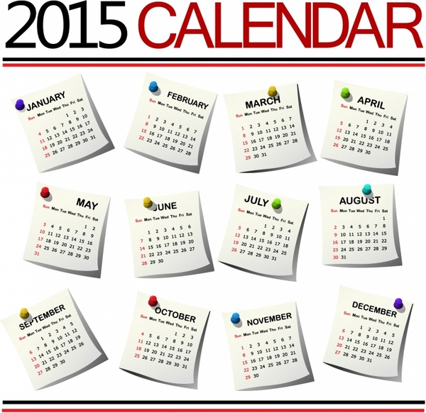calendario 2015 su sfondo bianco