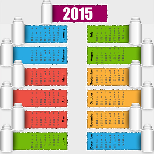 2015 calendario colorato vettore di carta strappata