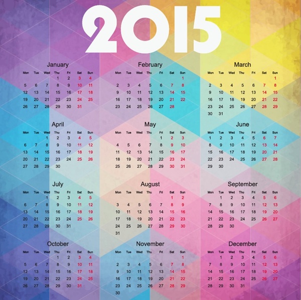 calendário de 2015 em ilustração vetorial de fundo colorido