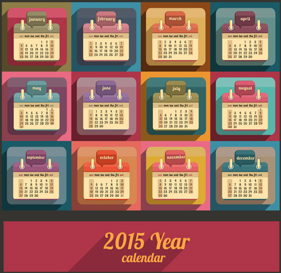 2015 году календарь ретро цветовой вектор styel