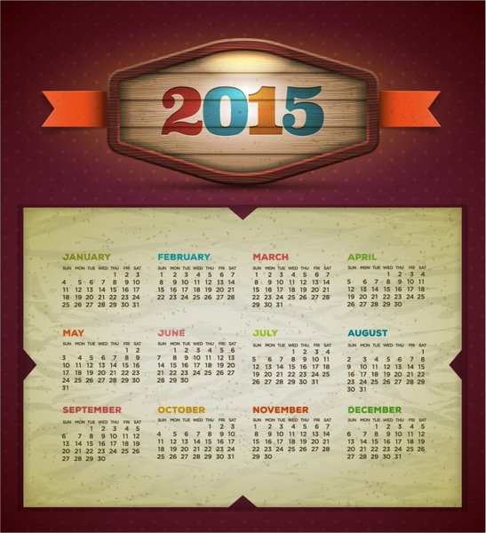 plantilla de diseño de vector de calendario 2015