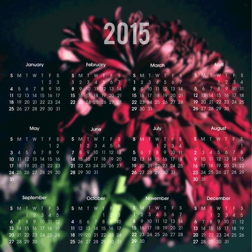 2015 kalender dengan bunga kabur latar belakang vektor