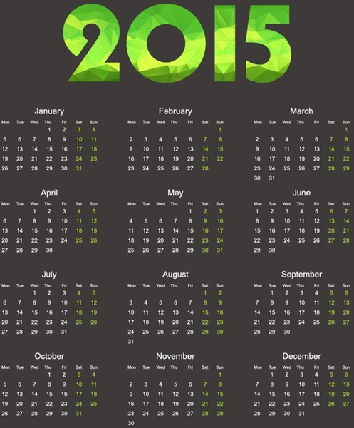 2015 kalender dengan bentuk-bentuk geometris vektor ilustrasi