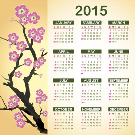 Kalender 2015 mit Pflaume Blume Vektor