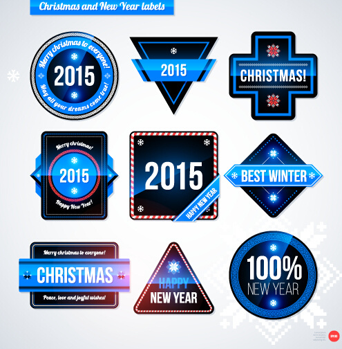 2015 Natal dan tahun baru label biru gaya vektor