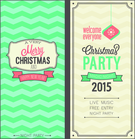 conjunto de vetor de estilo vintage de cartões de convite de Natal de 2015