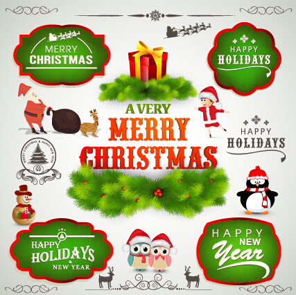 2015-Weihnachten-Etiketten und Ornament Illustration Vektor
