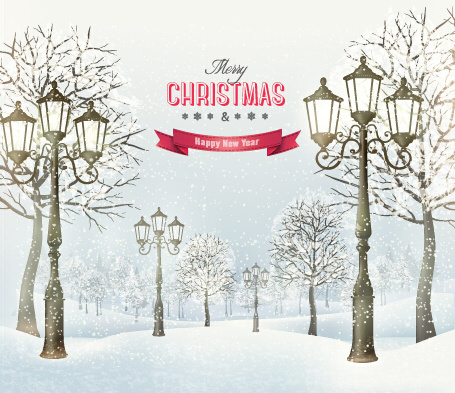 2015 Noel sokak lambası ve kar arka plan