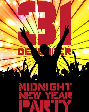 il nuovo anno mezzanotte musica party manifesto vettore