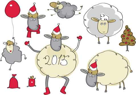 2015 yeni yıl Noel ve komik koyun vektör