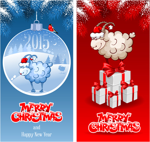 tahun 2015 baru dengan domba Natal kartu vektor