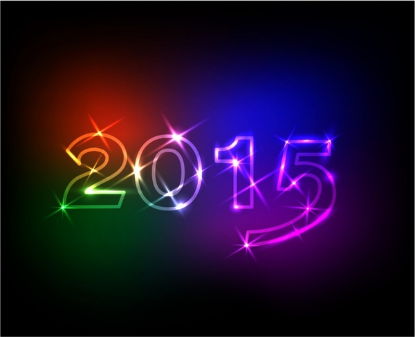 2015 numero con effetto di luci al neon colorate