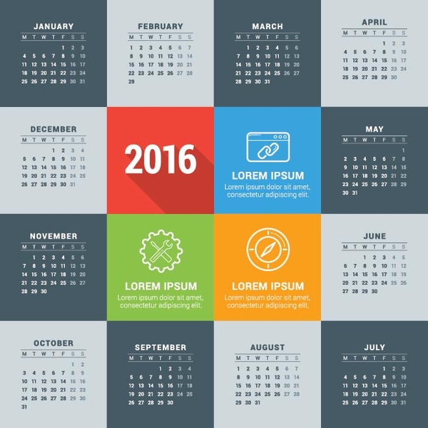 Fondo de mes 2016 calendario gris tarjeta