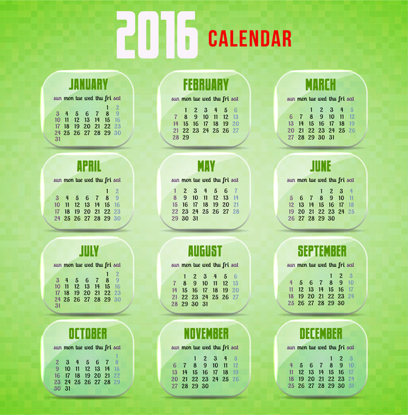 2016 カレンダー テンプレート