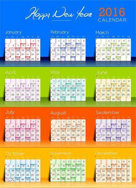 modelo de calendário de 2016