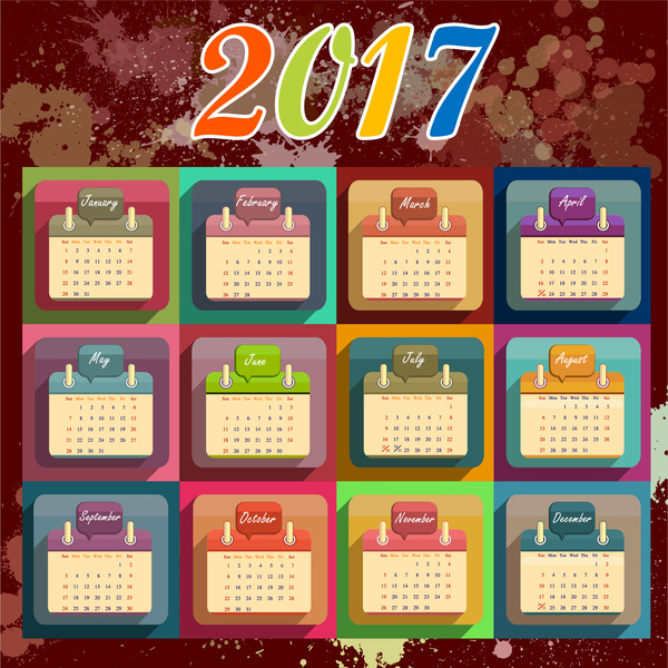 2017 kalender desain dengan latar belakang warna-warni bokeh