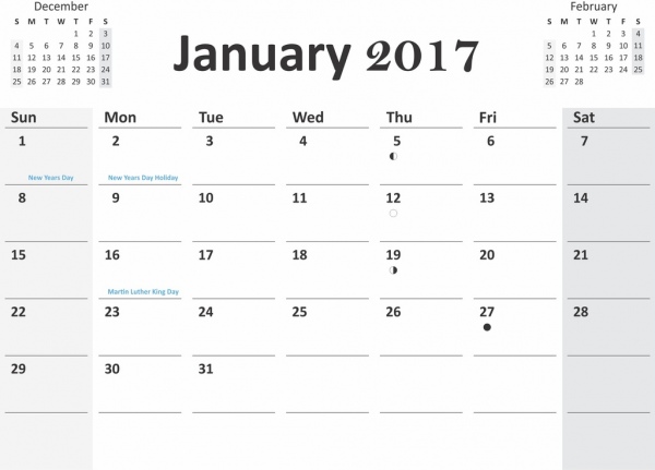 Kalender 2017 mit vorherigen und nächsten Monate im cdr-PDF-format