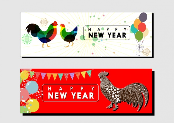 2017 tahun baru banner set ayam ayam gaya