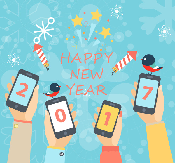 banner de ano novo de 2017 com telefone telas ilustração