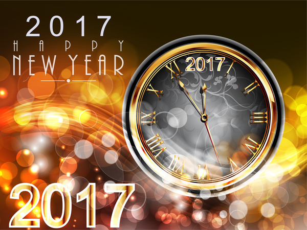 2017 design de cartão de ano novo com relógio clássico