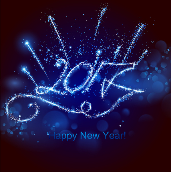 2017 design de cartão de ano novo com fogos de artifício espumantes