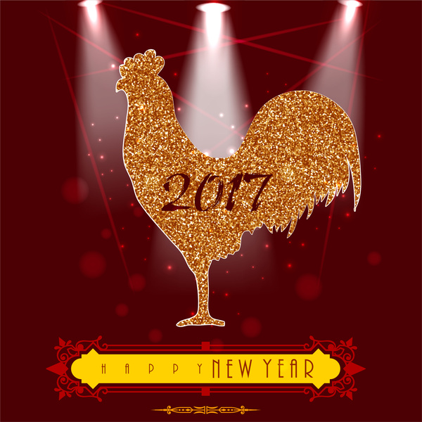2017-Neujahr-Template-Design mit glänzenden Hahn