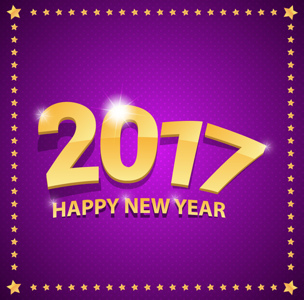 banner de ano novo violeta 2017 com borda de estrelas