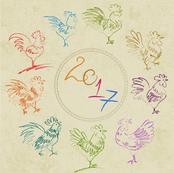 2017 desain template dengan tangan ditarik ayam
