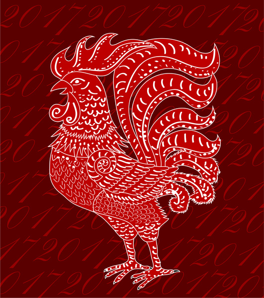 붉은 수 탉과 숫자 2017 템플릿 디자인