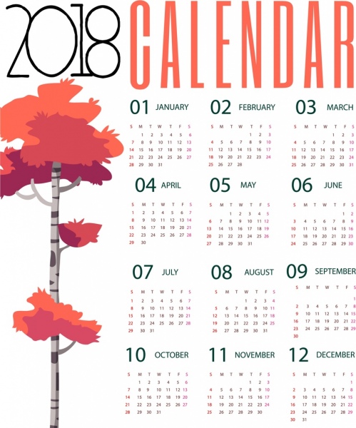 2018 calendrier historique automne arbre conception