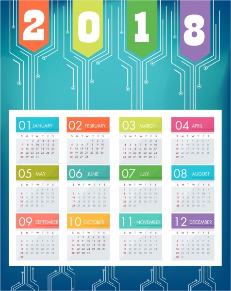 Kalender 2018 latar belakang biru dekorasi modern teknologi gaya