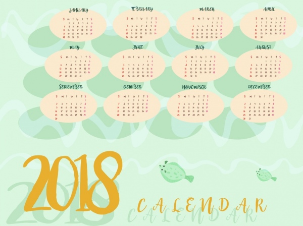 2018海洋魚カレンダーの背景の装飾