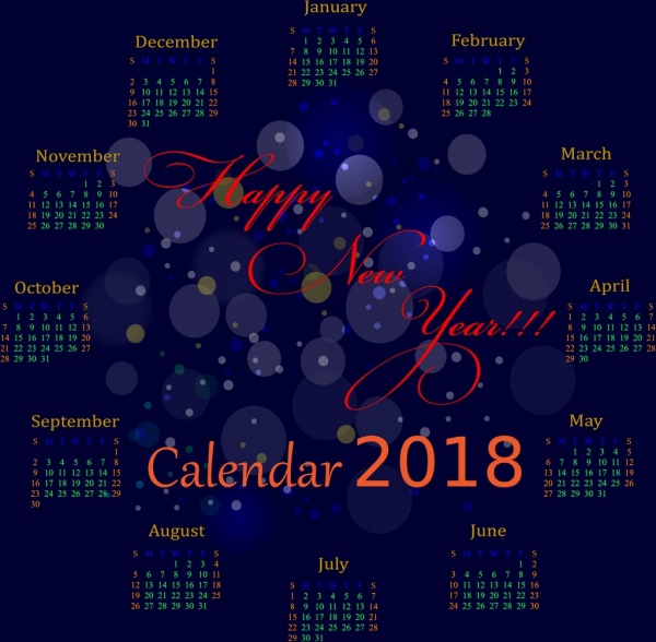 2018 calendario sfondo violet bokeh design cerchio decorazione