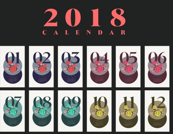 2018 calendrier modèle isolement multicolore sur les roses