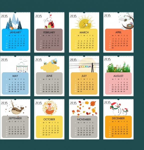 Calendario natural de vida salvaje 2018 elementos de diseño de iconos