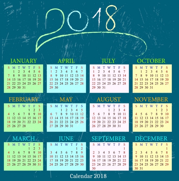 2018 calendrier conception part écrit tableau decor