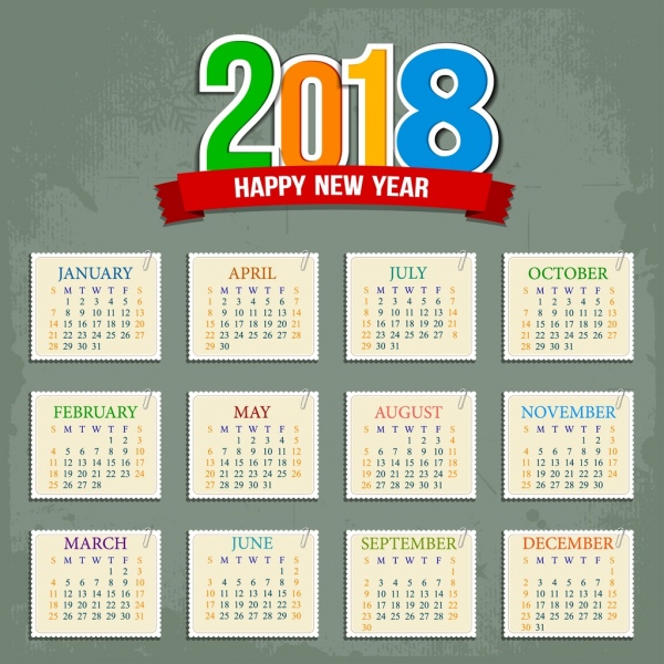 2018 kalender template datar kotak dekorasi sektor